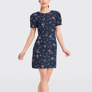 Draper James Dress 10 Bouquet Dot Floral Structured Sleeve Nassau Navy Multi